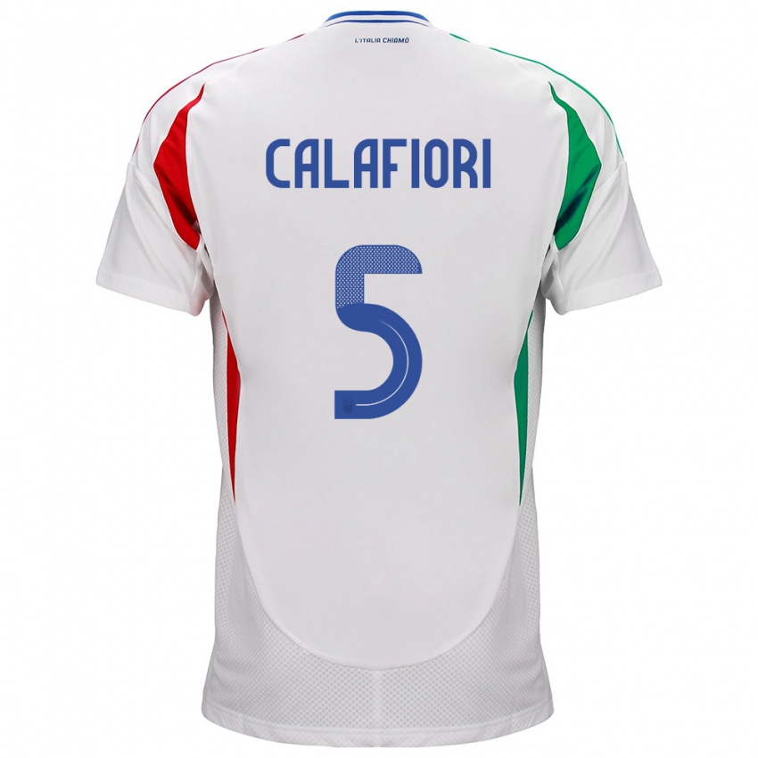 Herren Italien Riccardo Calafiori #5 Weiß Auswärtstrikot Trikot 24-26 T-Shirt