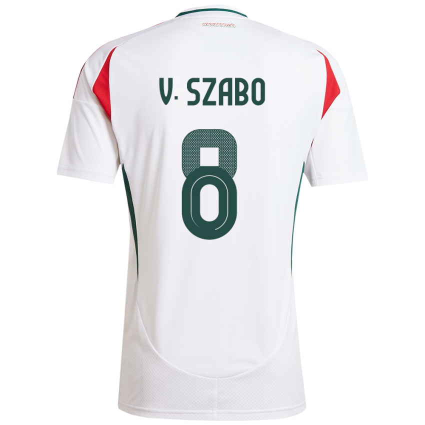 Herren Ungarn Viktória Szabó #8 Weiß Auswärtstrikot Trikot 24-26 T-Shirt