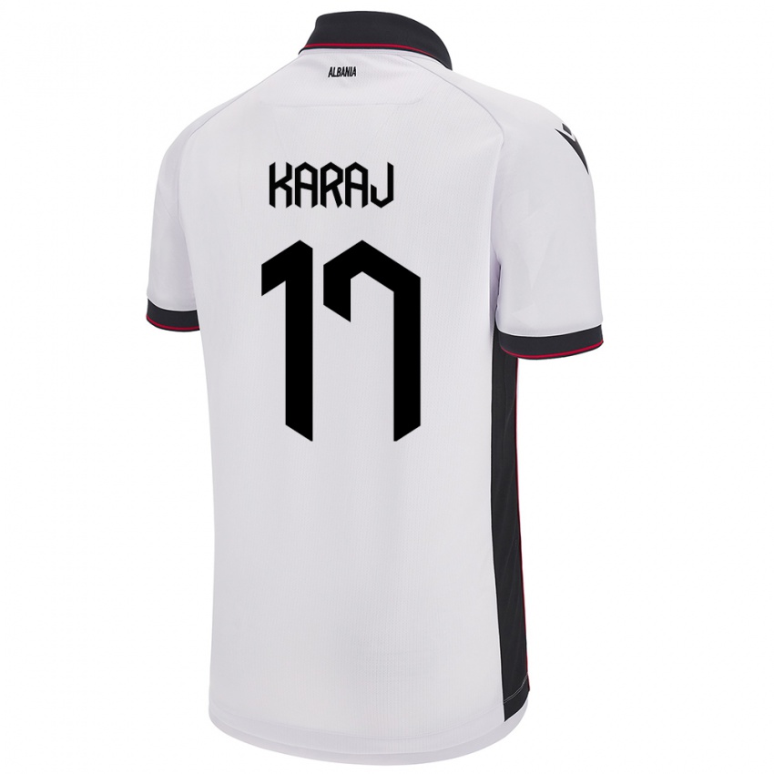 Herren Albanien Eraldo Karaj #17 Weiß Auswärtstrikot Trikot 24-26 T-Shirt