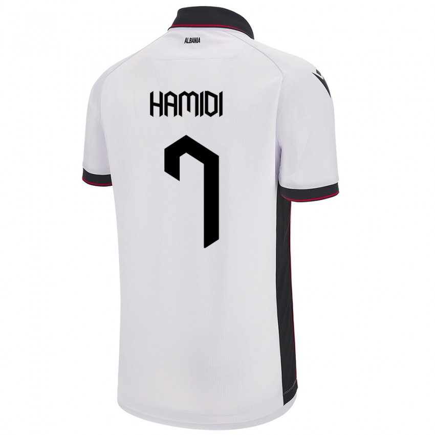 Herren Albanien Mimoza Hamidi #7 Weiß Auswärtstrikot Trikot 24-26 T-Shirt