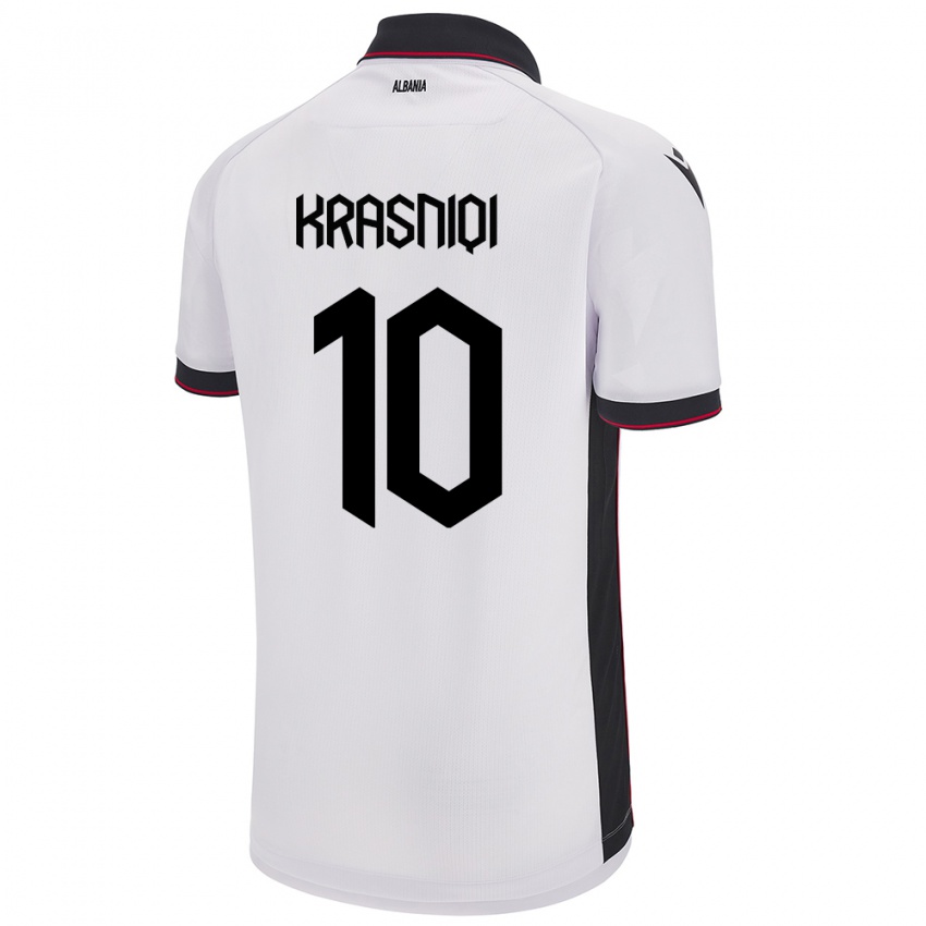 Herren Albanien Qëndresa Krasniqi #10 Weiß Auswärtstrikot Trikot 24-26 T-Shirt