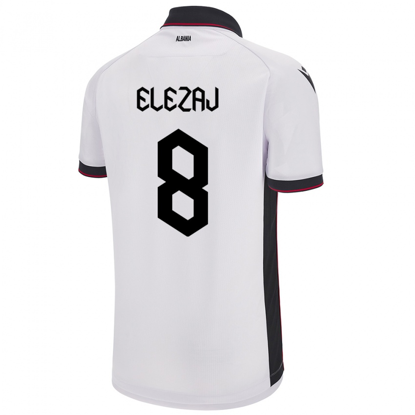 Herren Albanien Endrina Elezaj #8 Weiß Auswärtstrikot Trikot 24-26 T-Shirt