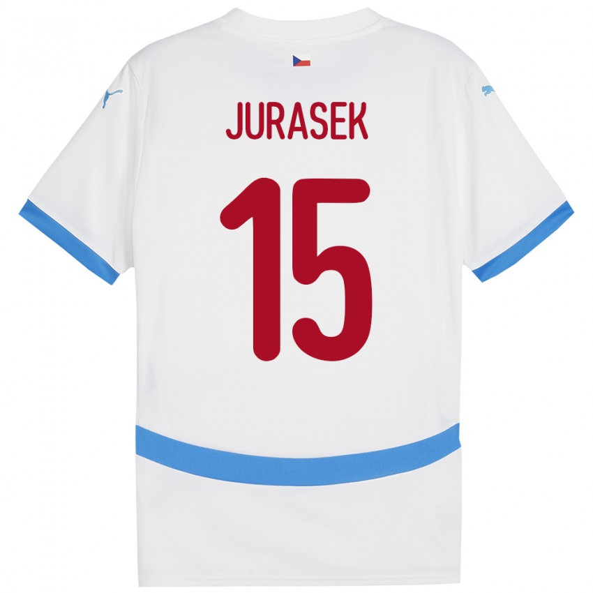 Herren Tschechien David Jurásek #15 Weiß Auswärtstrikot Trikot 24-26 T-Shirt