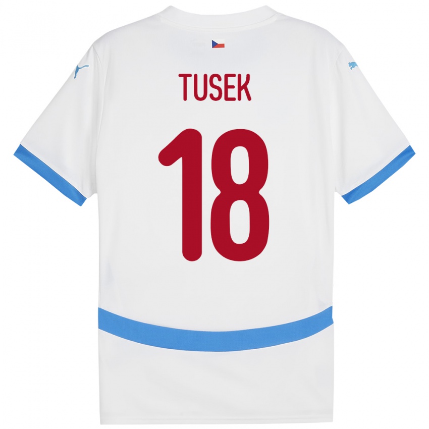 Herren Tschechien Adam Tusek #18 Weiß Auswärtstrikot Trikot 24-26 T-Shirt