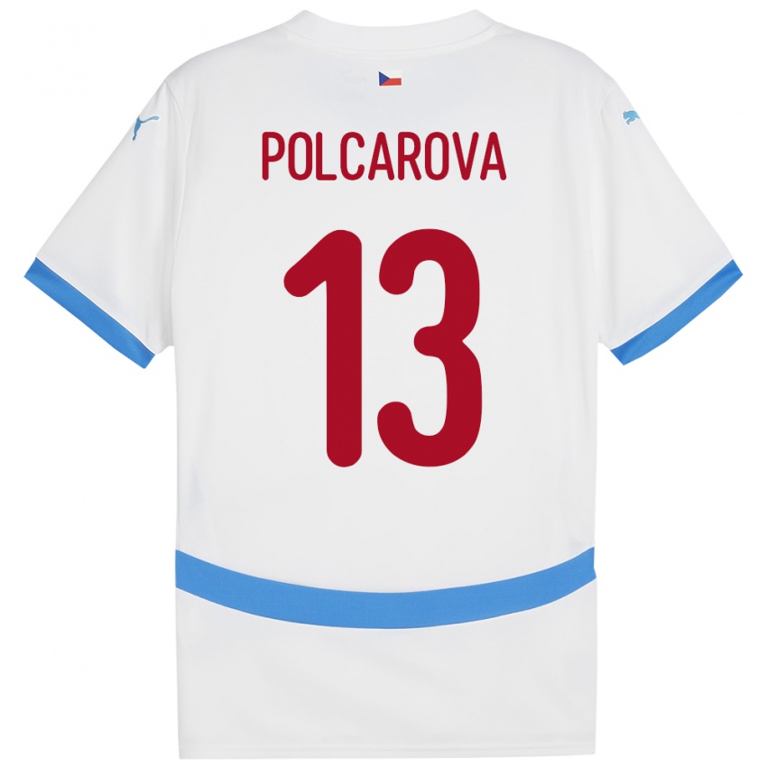 Herren Tschechien Barbora Polcarová #13 Weiß Auswärtstrikot Trikot 24-26 T-Shirt