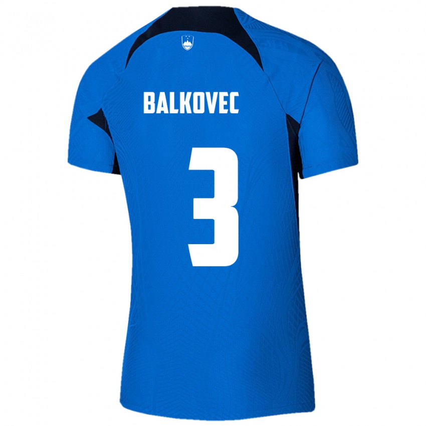 Herren Slowenien Jure Balkovec #3 Blau Auswärtstrikot Trikot 24-26 T-Shirt