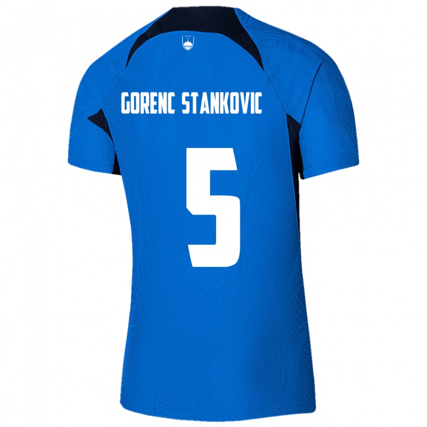 Herren Slowenien Jon Gorenc Stankovic #5 Blau Auswärtstrikot Trikot 24-26 T-Shirt