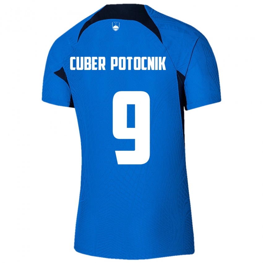 Herren Slowenien Jaka Cuber Potocnik #9 Blau Auswärtstrikot Trikot 24-26 T-Shirt