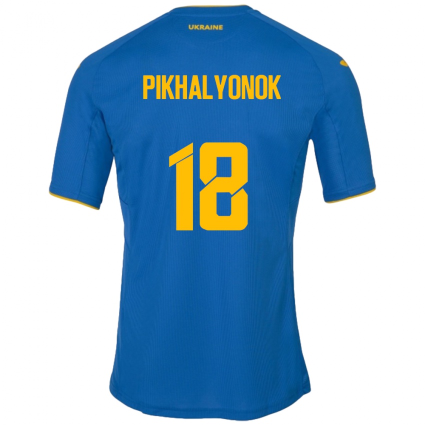 Herren Ukraine Oleksandr Pikhalyonok #18 Blau Auswärtstrikot Trikot 24-26 T-Shirt