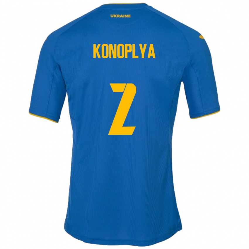 Herren Ukraine Yukhym Konoplya #2 Blau Auswärtstrikot Trikot 24-26 T-Shirt