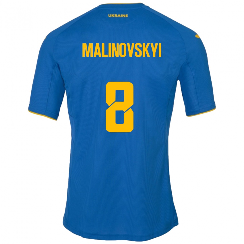 Herren Ukraine Ruslan Malinovskyi #8 Blau Auswärtstrikot Trikot 24-26 T-Shirt