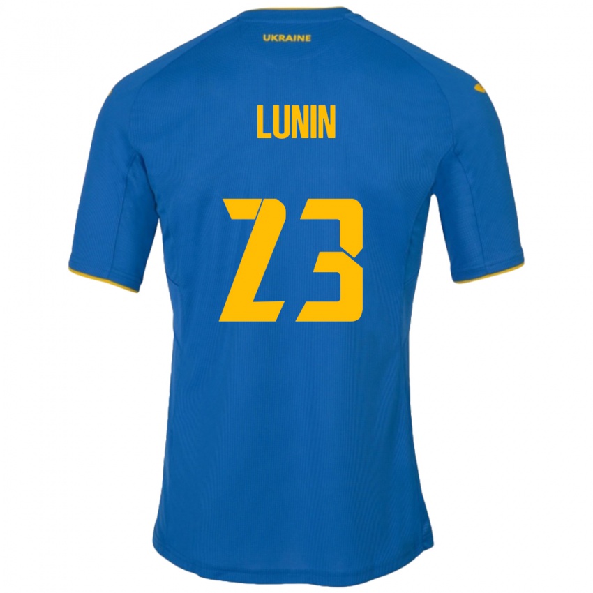Herren Ukraine Andriy Lunin #23 Blau Auswärtstrikot Trikot 24-26 T-Shirt