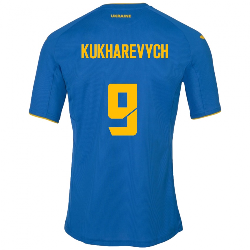 Herren Ukraine Mykola Kukharevych #9 Blau Auswärtstrikot Trikot 24-26 T-Shirt