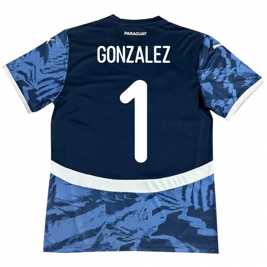 Herren Paraguay Ángel González #1 Blau Auswärtstrikot Trikot 24-26 T-Shirt