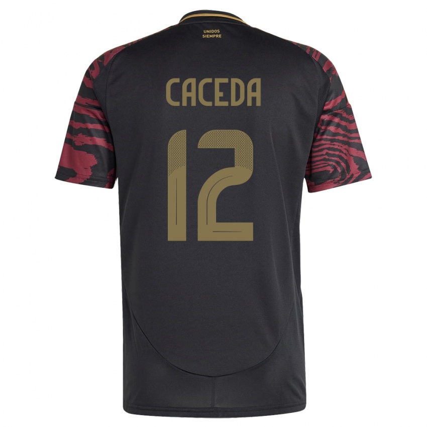 Herren Peru Carlos Cáceda #12 Schwarz Auswärtstrikot Trikot 24-26 T-Shirt