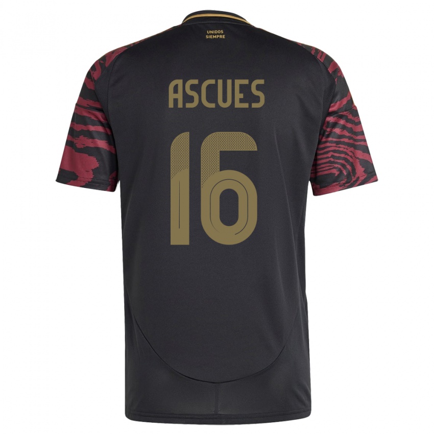 Herren Peru Carlos Ascues #16 Schwarz Auswärtstrikot Trikot 24-26 T-Shirt