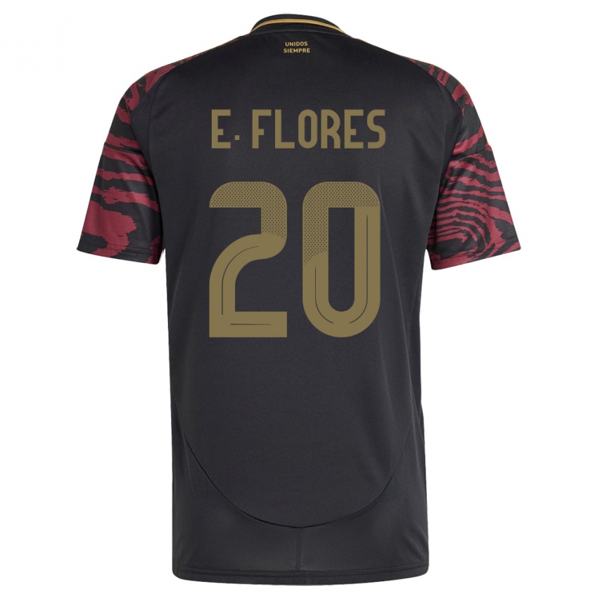 Herren Peru Edison Flores #20 Schwarz Auswärtstrikot Trikot 24-26 T-Shirt