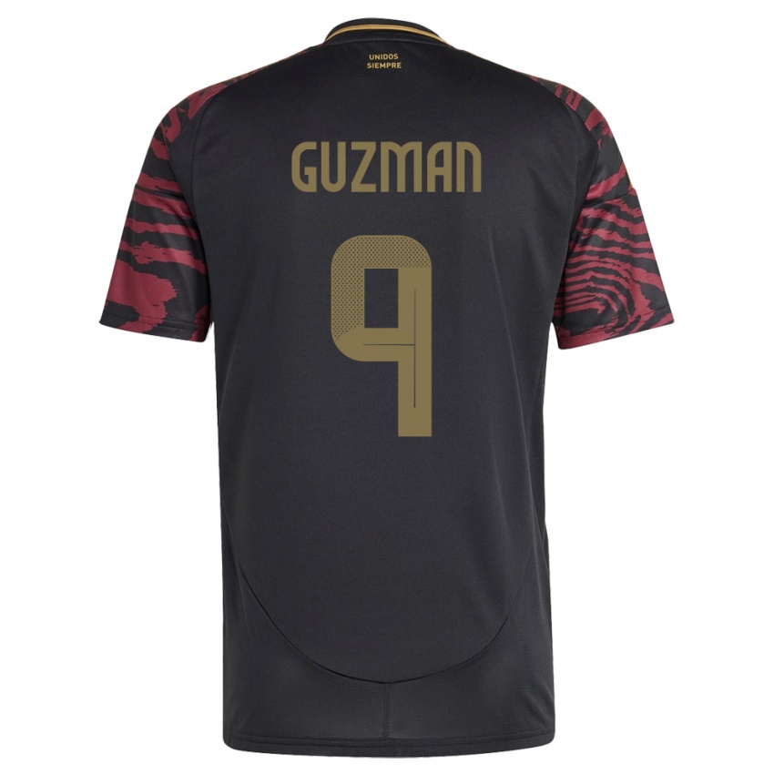 Herren Peru Víctor Guzmán #9 Schwarz Auswärtstrikot Trikot 24-26 T-Shirt