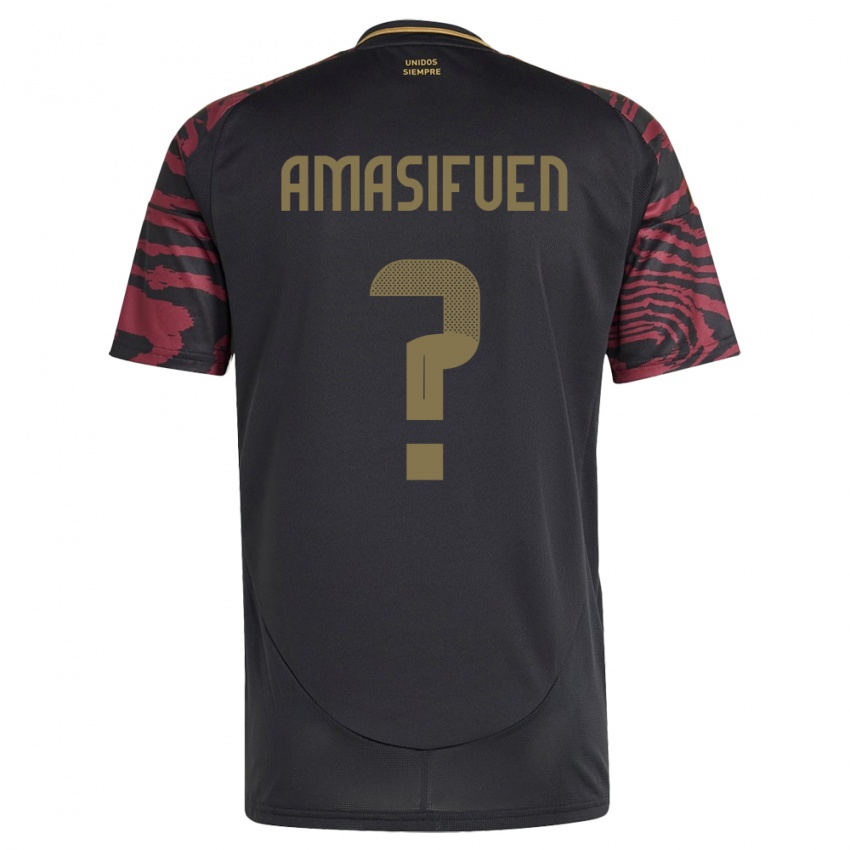 Herren Peru Nicolás Amasifuén #0 Schwarz Auswärtstrikot Trikot 24-26 T-Shirt