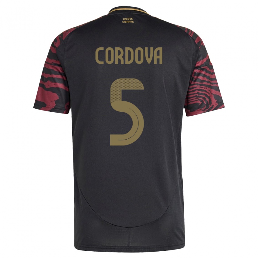 Herren Peru Bryan Córdova #5 Schwarz Auswärtstrikot Trikot 24-26 T-Shirt