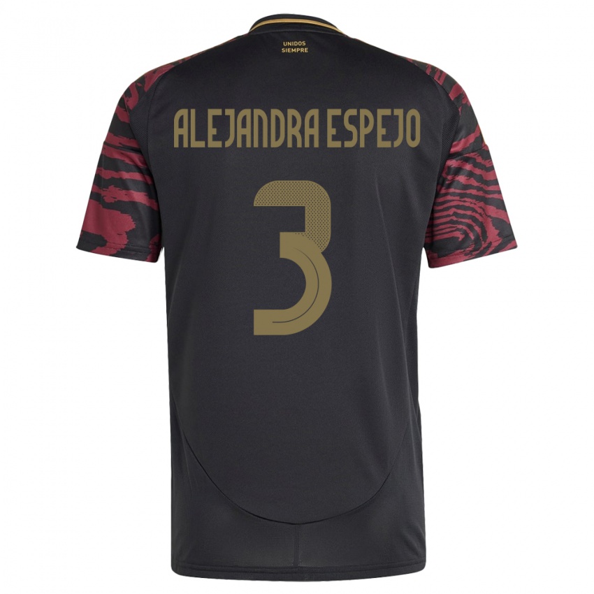 Herren Peru María Alejandra Espejo #3 Schwarz Auswärtstrikot Trikot 24-26 T-Shirt