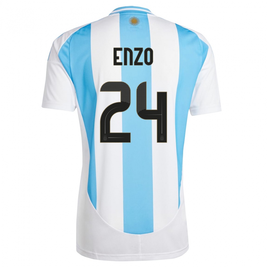 Damen Argentinien Enzo Fernandez #24 Weiß Blau Heimtrikot Trikot 24-26 T-Shirt