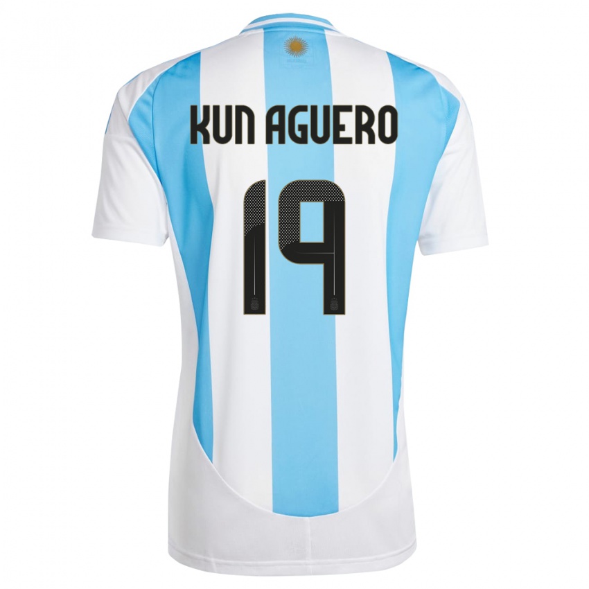 Damen Argentinien Sergio Aguero #19 Weiß Blau Heimtrikot Trikot 24-26 T-Shirt