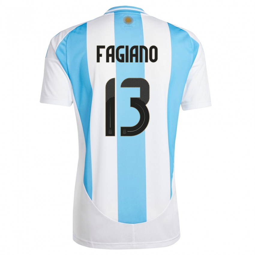 Damen Argentinien Paloma Fagiano #13 Weiß Blau Heimtrikot Trikot 24-26 T-Shirt