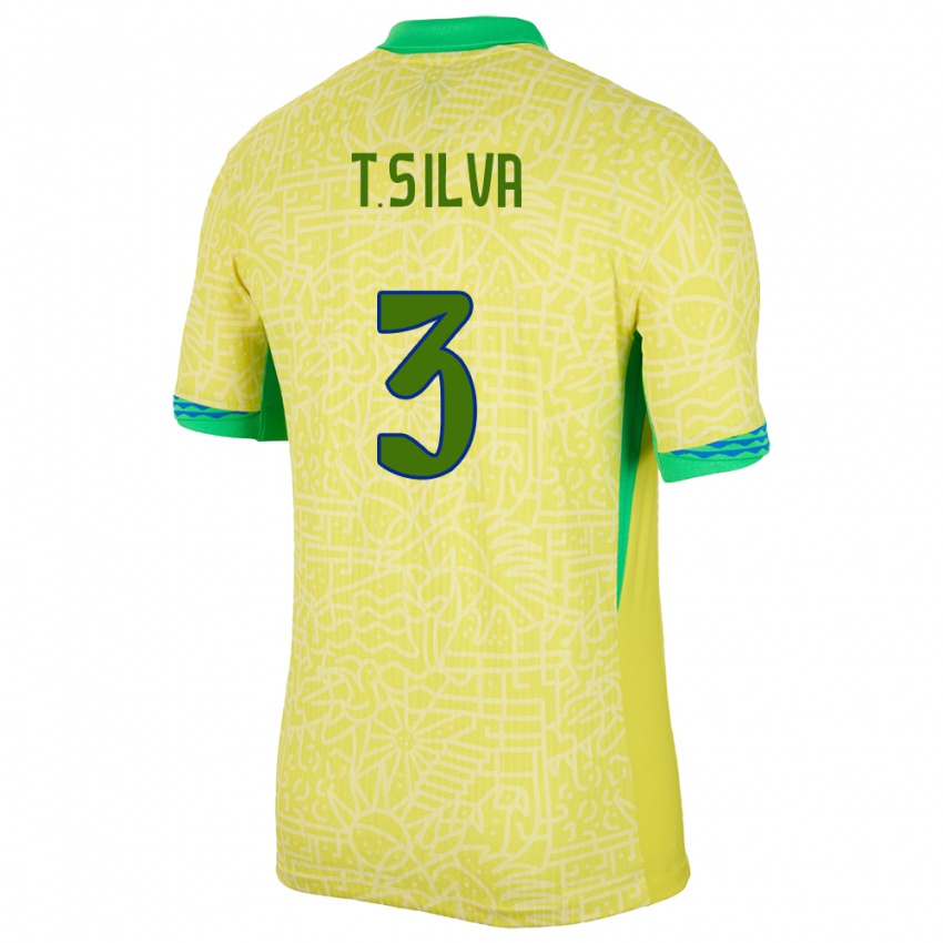 Damen Brasilien Thiago Silva #3 Gelb Heimtrikot Trikot 24-26 T-Shirt