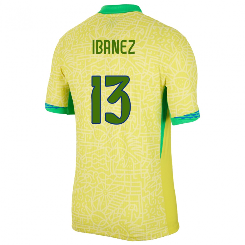 Damen Brasilien Roger Ibanez #13 Gelb Heimtrikot Trikot 24-26 T-Shirt
