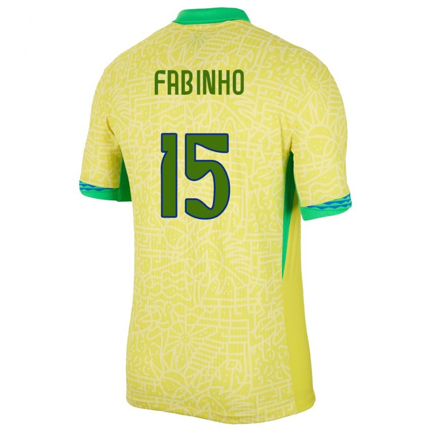 Damen Brasilien Fabinho #15 Gelb Heimtrikot Trikot 24-26 T-Shirt