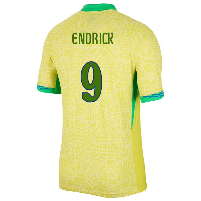 Damen Brasilien Endrick #9 Gelb Heimtrikot Trikot 24-26 T-Shirt