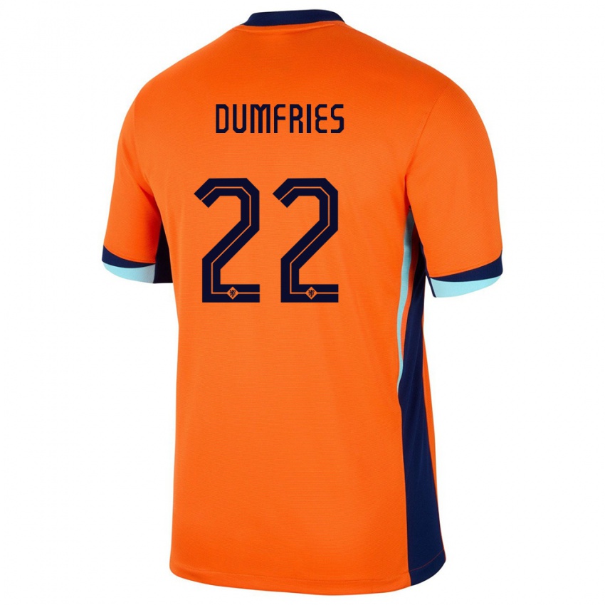 Damen Niederlande Denzel Dumfries #22 Orange Heimtrikot Trikot 24-26 T-Shirt