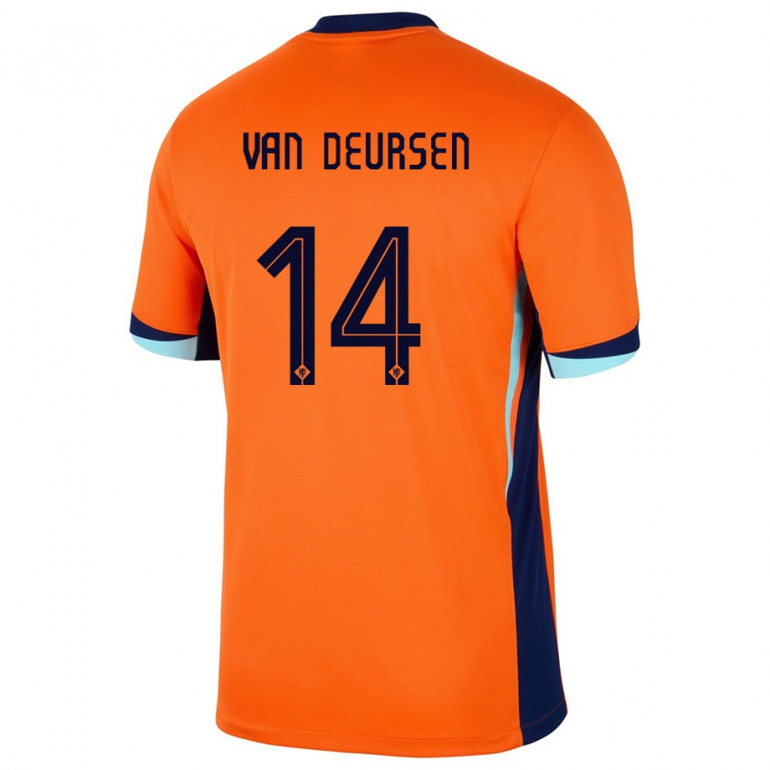 Damen Niederlande Eva Van Deursen #14 Orange Heimtrikot Trikot 24-26 T-Shirt