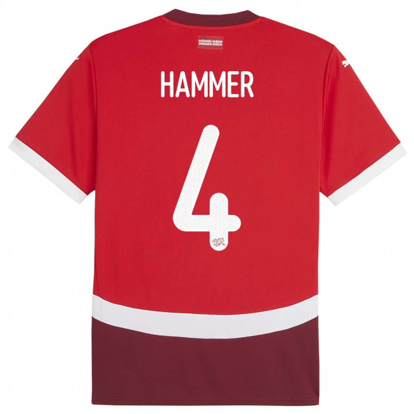 Damen Schweiz Pascal Hammer #4 Rot Heimtrikot Trikot 24-26 T-Shirt