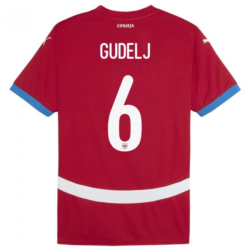 Damen Serbien Nemanja Gudelj #6 Rot Heimtrikot Trikot 24-26 T-Shirt