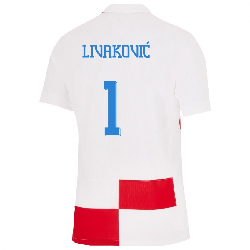 Damen Kroatien Dominik Livakovic #1 Weiß Rot Heimtrikot Trikot 24-26 T-Shirt