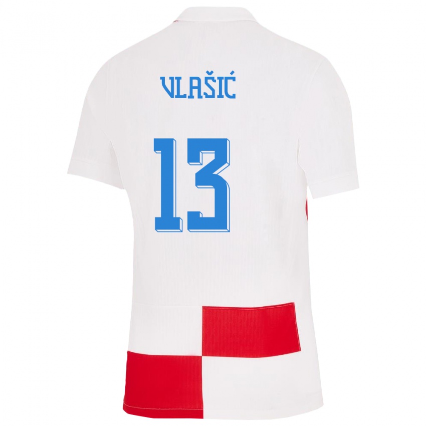 Damen Kroatien Nikola Vlasic #13 Weiß Rot Heimtrikot Trikot 24-26 T-Shirt