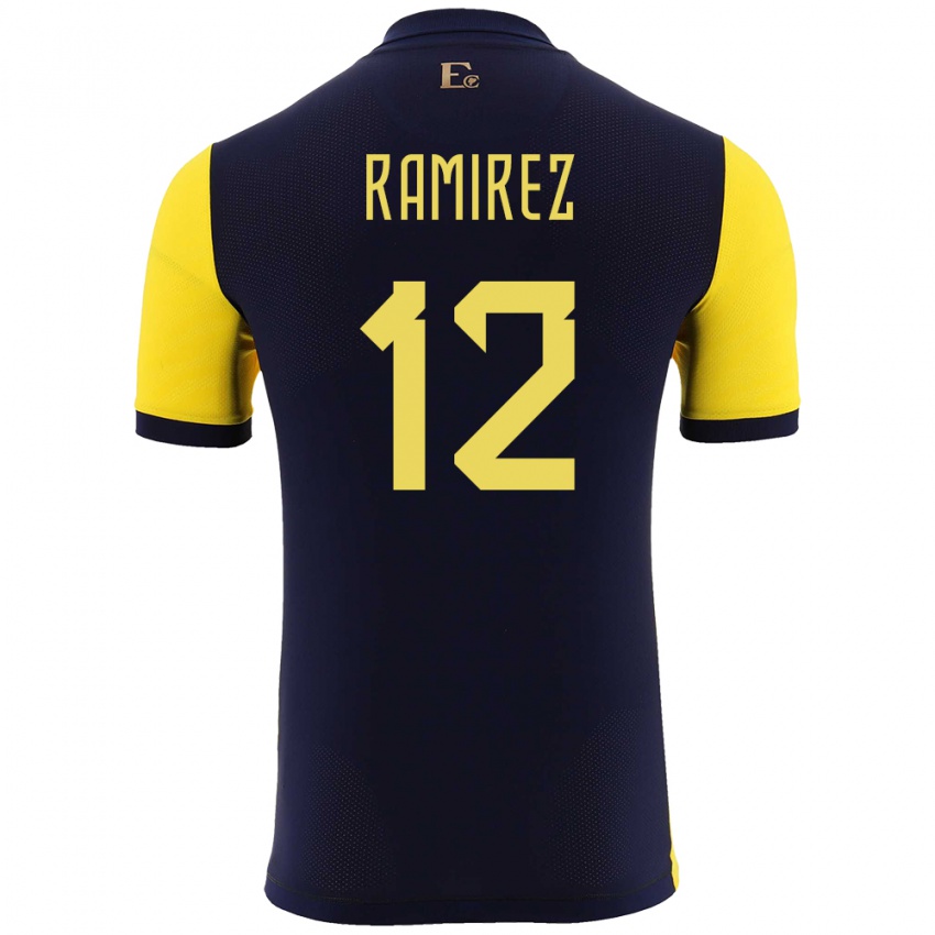 Damen Ecuador Moises Ramirez #12 Gelb Heimtrikot Trikot 24-26 T-Shirt