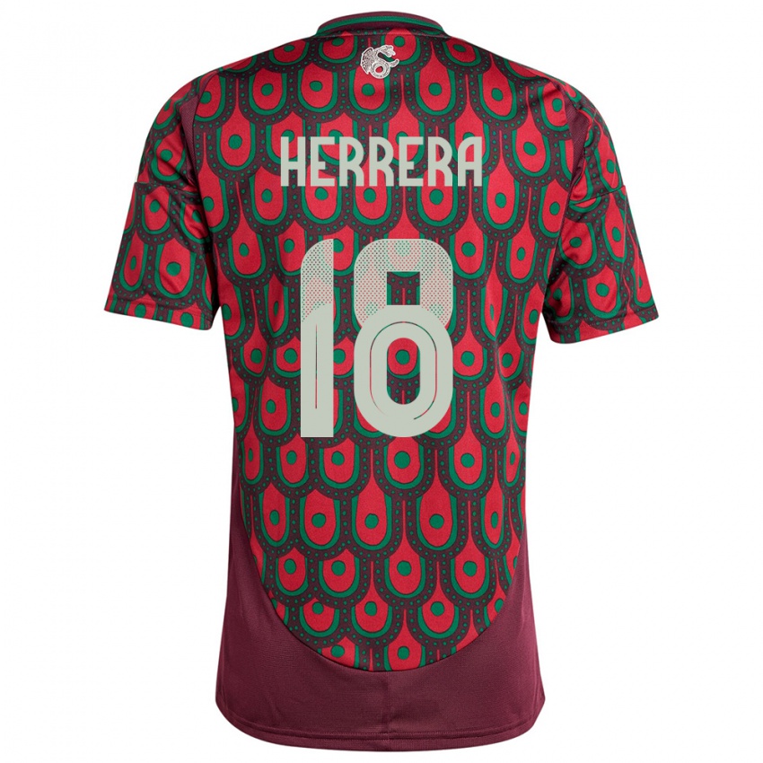 Damen Mexiko Ozziel Herrera #18 Kastanienbraun Heimtrikot Trikot 24-26 T-Shirt