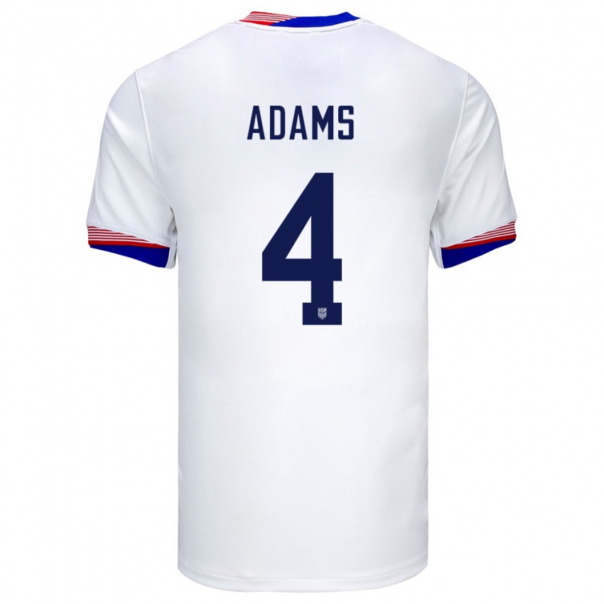 Damen Vereinigte Staaten Tyler Adams #4 Weiß Heimtrikot Trikot 24-26 T-Shirt