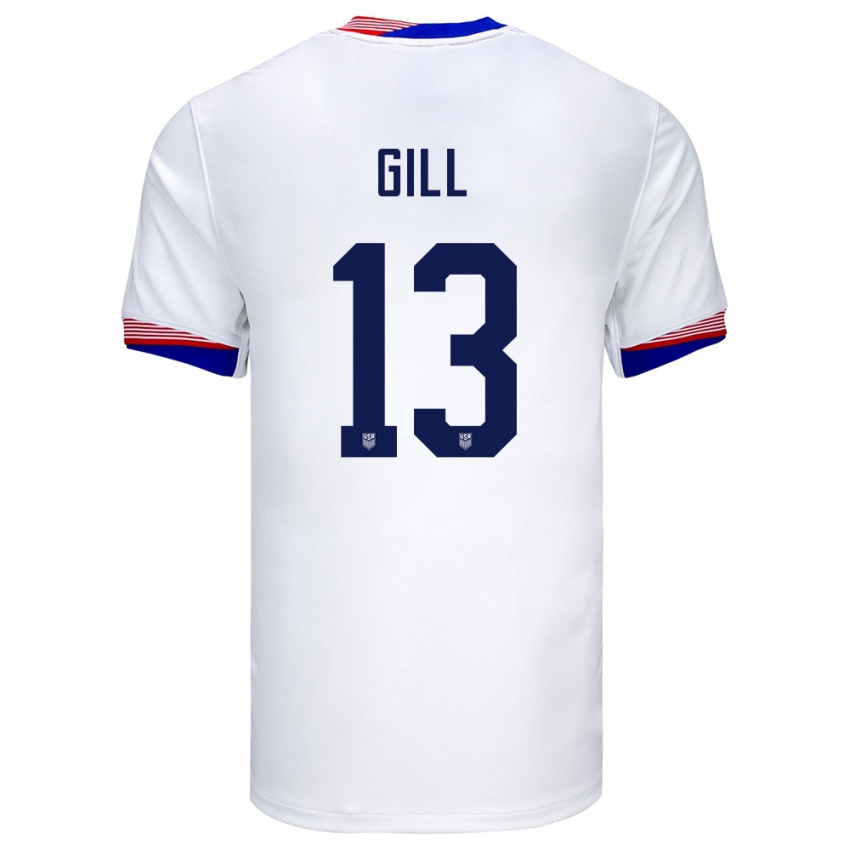 Damen Vereinigte Staaten Adrian Gill #13 Weiß Heimtrikot Trikot 24-26 T-Shirt