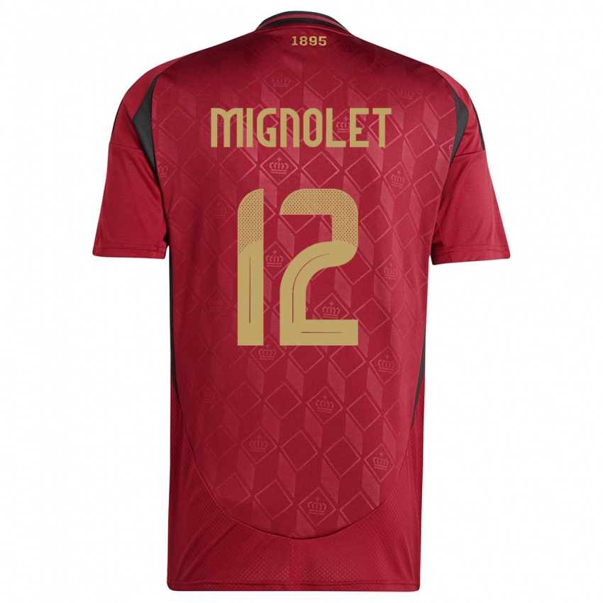 Damen Belgien Simon Mignolet #12 Burgund Heimtrikot Trikot 24-26 T-Shirt