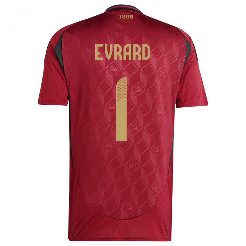 Damen Belgien Nicky Evrard #1 Burgund Heimtrikot Trikot 24-26 T-Shirt