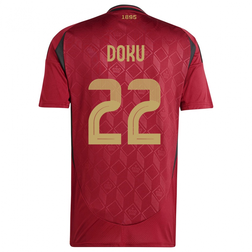 Damen Belgien Jeremy Doku #22 Burgund Heimtrikot Trikot 24-26 T-Shirt