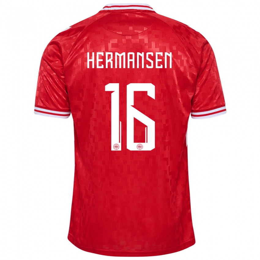 Damen Dänemark Mads Hermansen #16 Rot Heimtrikot Trikot 24-26 T-Shirt