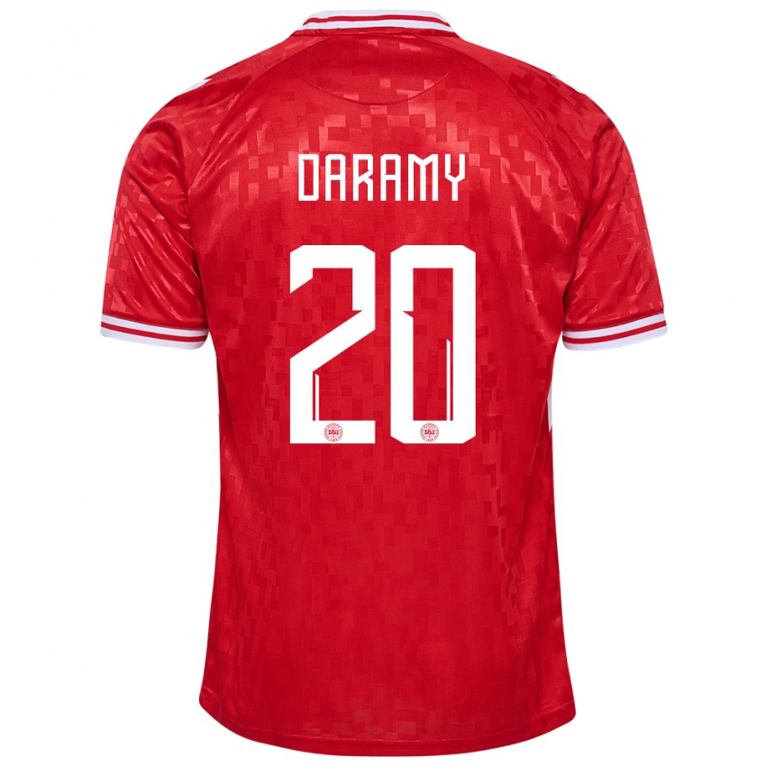 Damen Dänemark Mohamed Daramy #20 Rot Heimtrikot Trikot 24-26 T-Shirt