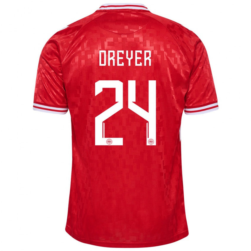 Damen Dänemark Anders Dreyer #24 Rot Heimtrikot Trikot 24-26 T-Shirt