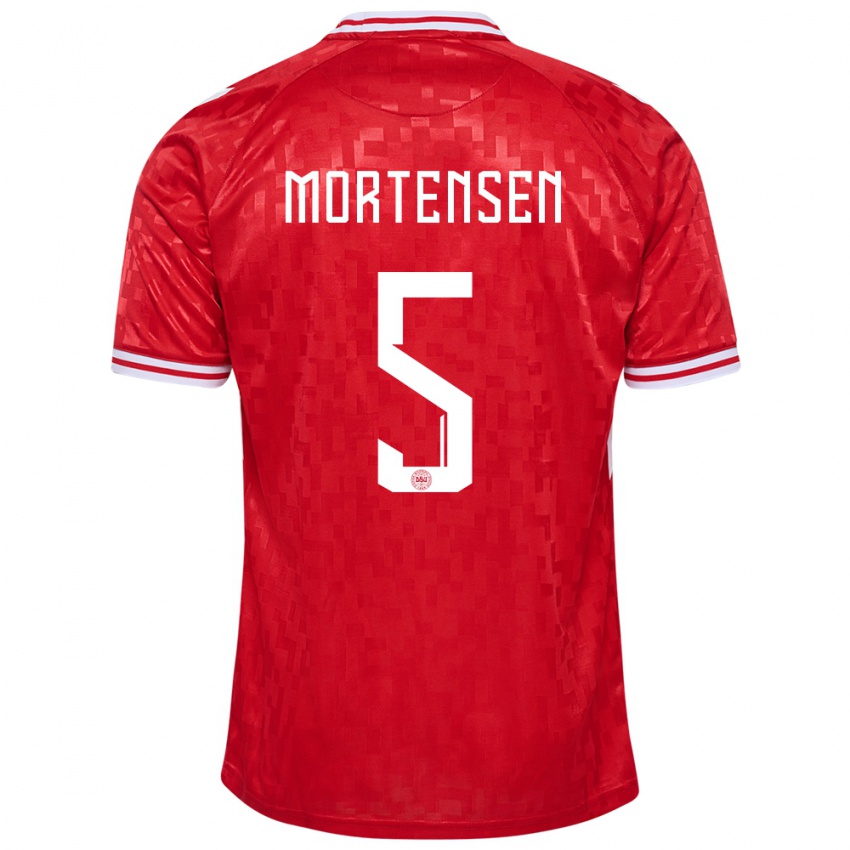 Damen Dänemark Gustav Mortensen #5 Rot Heimtrikot Trikot 24-26 T-Shirt