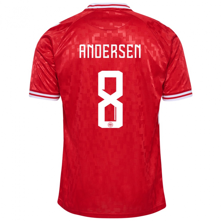 Damen Dänemark Silas Andersen #8 Rot Heimtrikot Trikot 24-26 T-Shirt